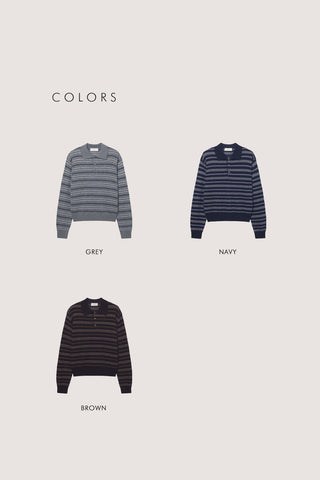 UNISEX COLLARED STRIPED SWEATER BROWN