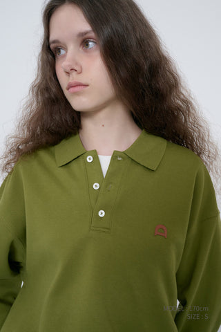 UNISEX LEATHER LOGO COLLARED T-SHIRT OLIVE