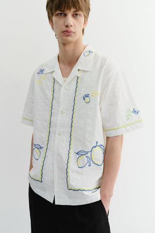 UNISEX HAND-DRAWING OPEN COLLARED SHIRT LEMON GARDEN