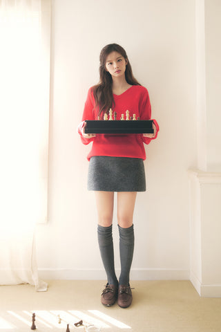 [SULLYOON PICK] WOOL MINI SKIRT MELANGE GREY