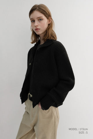 UNISEX HIGH NECK BUTTON CARDIGAN BLACK