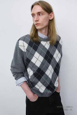 UNISEX ARGYLE CREWNECK SWEATER GREY