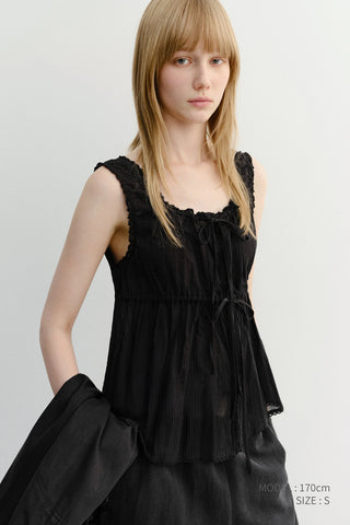 SHIRRING SLEEVELESS BLOUSE BLACK