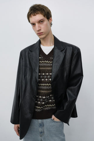UNISEX RELAXED ALTER-LEATHER HALF JACKET BLACK
