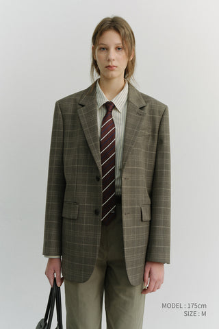 UNISEX 2 BUTTON WOOL BLAZER GREY CHECK