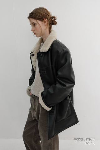 UNISEX REVERSIBLE SOFT SHEARLING HALF JACKET BLACK