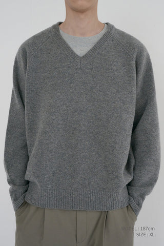 UNISEX SOFT VOLUME V-NECK SWEATER MELANGE GREY