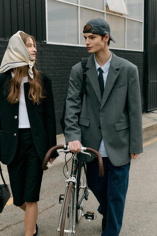 UNISEX COLLARLESS TWEED JACKET BLACK