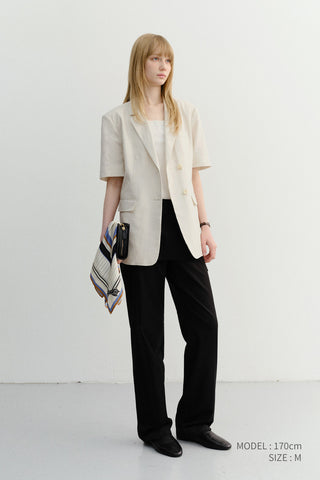 HALF SLEEVE BELTED LINEN JACKET CREAM