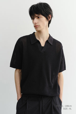 UNISEX CHUNKY POLO KNIT BLACK