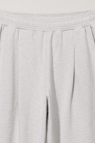 UNISEX LEATHER LOGO WIDE SWEAT PANTS OATMEAL MELANGE