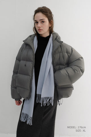 UNISEX HOODED VOLUME GOOSE DOWN JACKET GREYISH KHAKI
