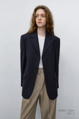 UNISEX CLASSIC 3 BUTTON WOOL BLAZER NAVY STRIPE