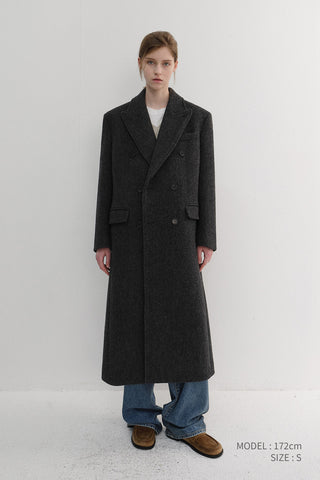 UNISEX TAILORED DOUBLE-BREASTED COAT CHARCOAL GREY PATTERN