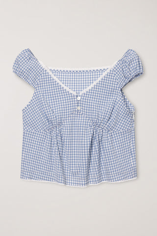 2-WAY SHOULDER BLOUSE BLUE CHECK