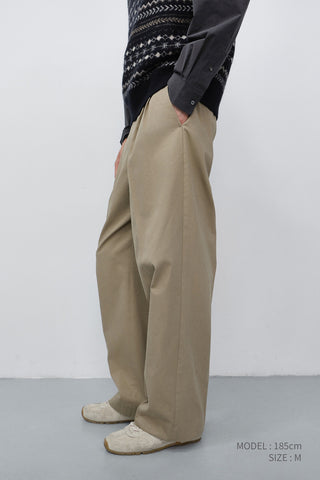 DOUBLE PLEATED WIDE CHINO SLACKS BEIGE