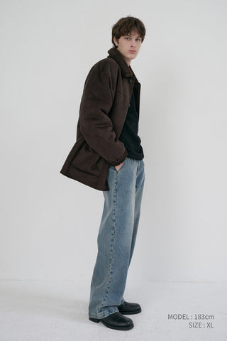UNISEX REVERSIBLE SOFT SHEARLING HALF JACKET DARK BROWN