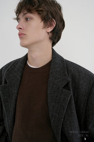 UNISEX BOXY TAILORED COAT GREY HERRINGBONE
