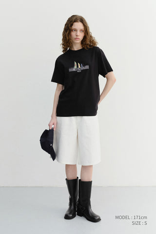 UNISEX APPLIQUE YACHT T-SHIRT BLACK