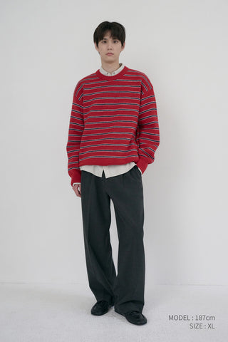 UNISEX STRIPED CHUNKY SWEATER RED