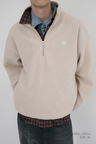 UNISEX HALF ZIP-UP FLEECE SWEATSHIRT CREAM