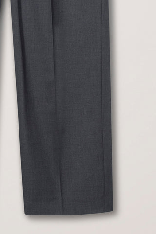 PLEATED SEMI-WIDE SLACKS CHARCOAL GREY