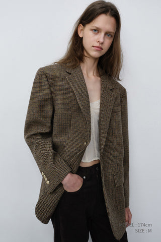 UNISEX CLASSIC 2 BUTTON WOOL BLAZER BROWN CHECK