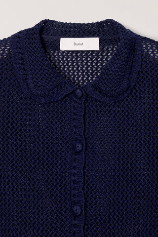 CROCHET COLLARED CARDIGAN NAVY