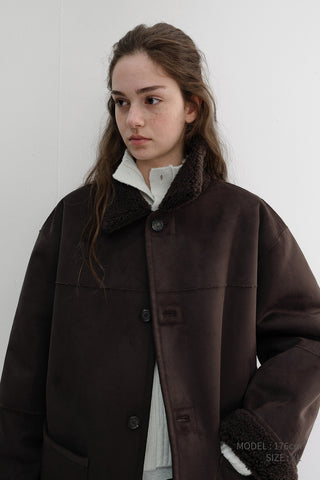 UNISEX REVERSIBLE SOFT SHEARLING HALF JACKET DARK BROWN