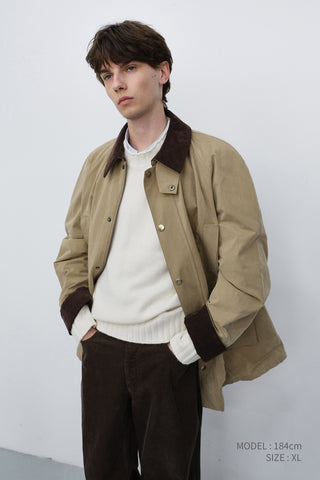 UNISEX WAXED COTTON HUNTING JACKET BEIGE