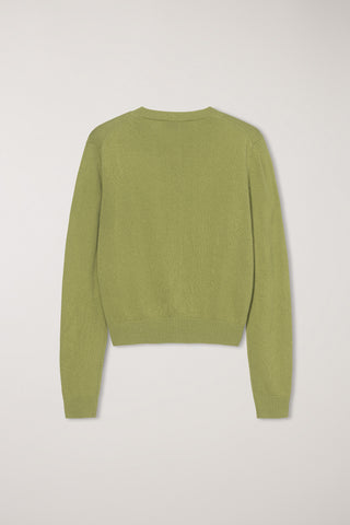 ESSENTIAL CREWNECK KNIT CARDIGAN OLIVE GREEN