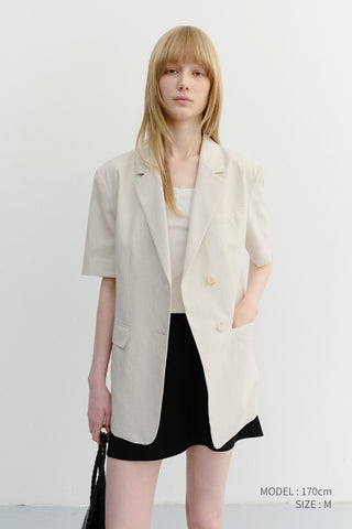 HALF SLEEVE BELTED LINEN JACKET CREAM