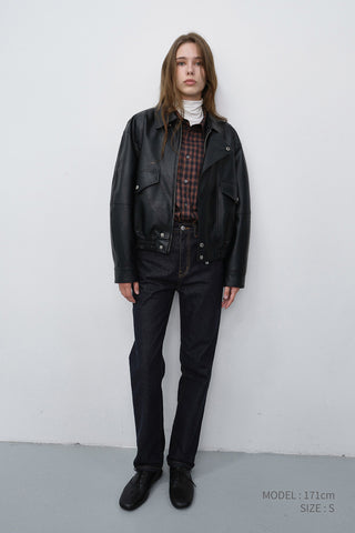 UNISEX CROPPED ALTER-LEATHER BLOUSON BLACK