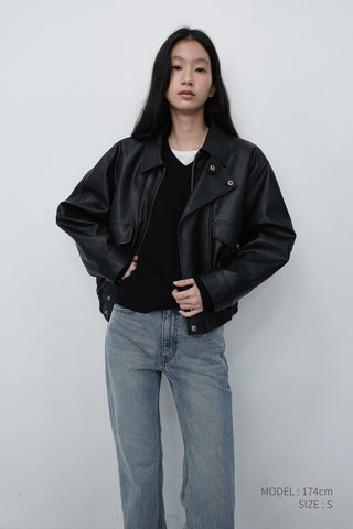 UNISEX CROPPED ALTER-LEATHER BLOUSON BLACK