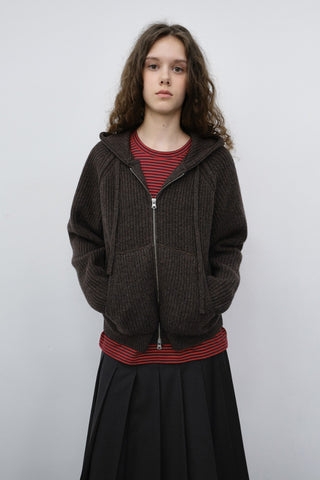 UNISEX HOODED KNIT CARDIGAN BROWN