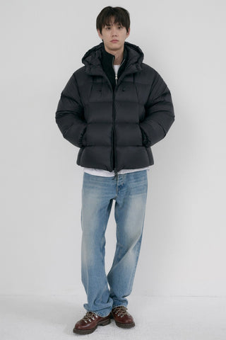 UNISEX HOODED VOLUME GOOSE DOWN JACKET BLACK