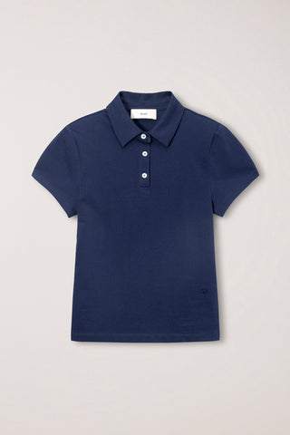 CROPPED SLIM COLLARED T-SHIRT NAVY