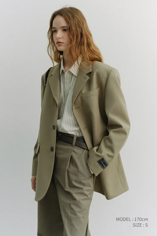 UNISEX 3 BUTTON WOOL BLAZER KHAKI BEIGE