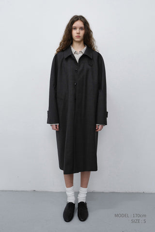 UNISEX H-LINE WOOL MAC COAT BROWN CHECK