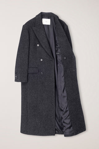 UNISEX TAILORED DOUBLE-BREASTED COAT CHARCOAL GREY PATTERN