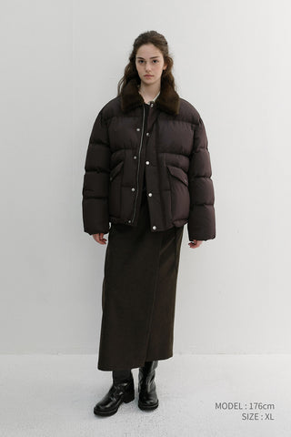 UNISEX COLLARED GOOSE DOWN JACKET DEEP BROWN