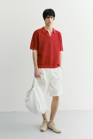 UNISEX CHUNKY POLO KNIT RED