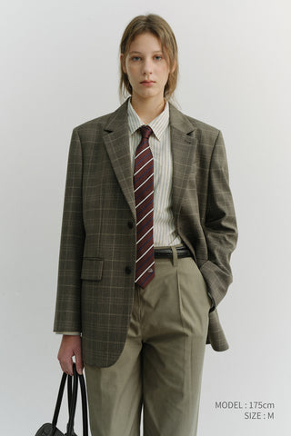 UNISEX 2 BUTTON WOOL BLAZER GREY CHECK