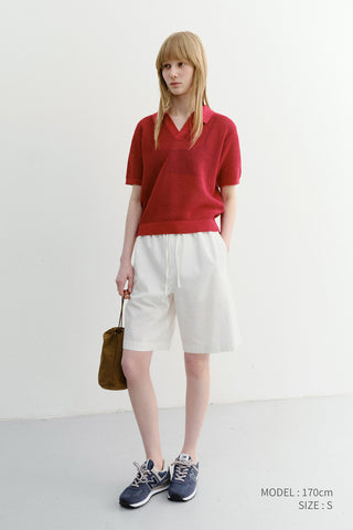 UNISEX CHUNKY POLO KNIT RED