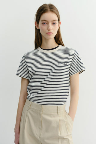ESSENTIAL STRIPE LOGO T-SHIRT CREAM NAVY STRIPE