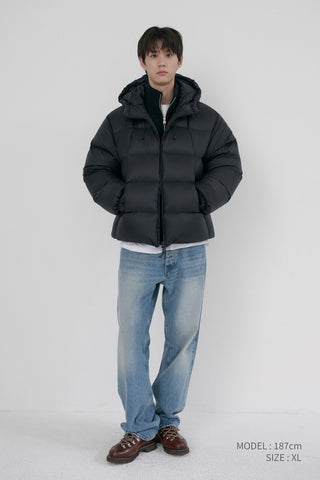 UNISEX HOODED VOLUME GOOSE DOWN JACKET BLACK