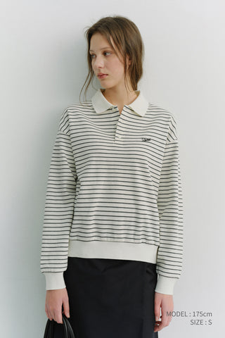 UNISEX STRIPED LOGO COLLARED T-SHIRT IVORY STRIPE
