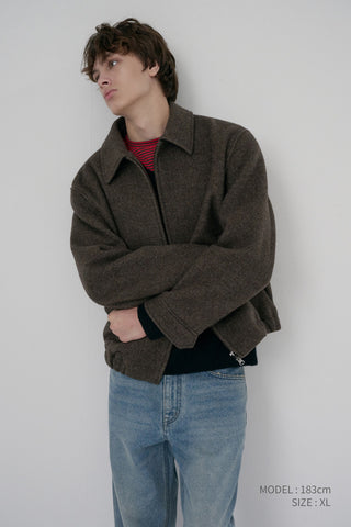 UNISEX COLLARED WOOL BLOUSON BROWN MELANGE