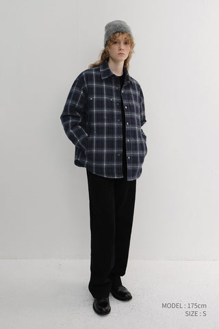 UNISEX QUILTED FLANNEL SHIRT NAVY CHECK