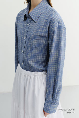 UNISEX SEERSUCKER BD SHIRT BLUE CHECK